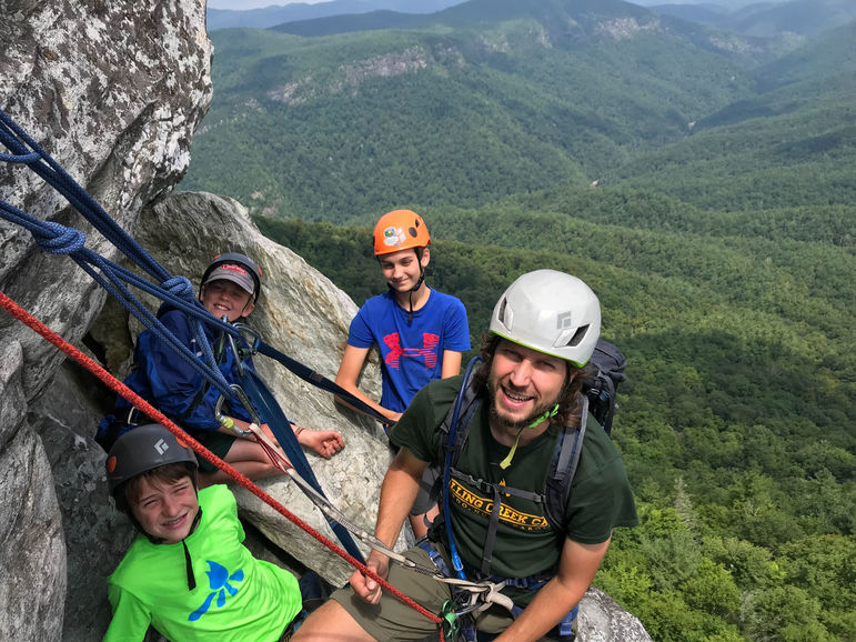 All smiles on a Linville Gorge climbing trip!