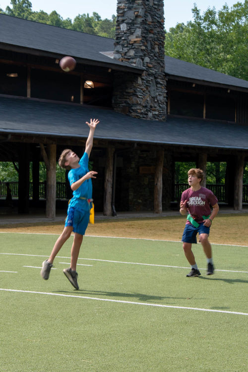Jumping for the catch at flag football