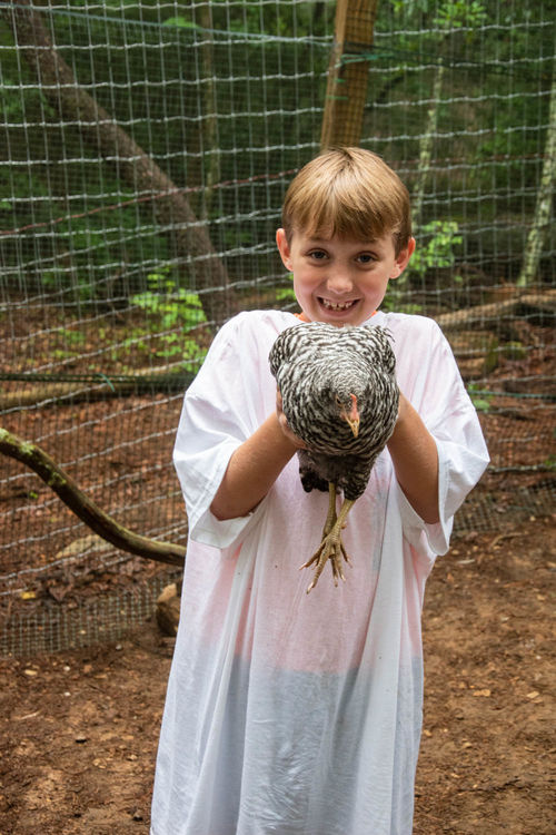 Caring for the chickens at the F.A.R.M.