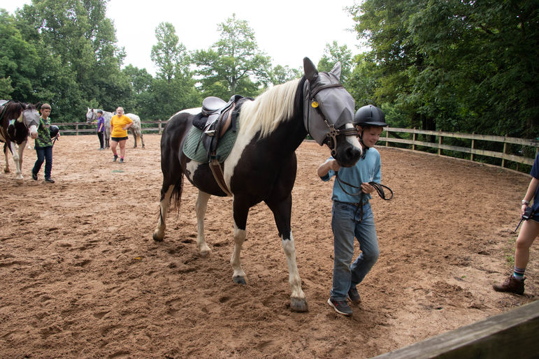 Heading back to the barn after a great ring lesson