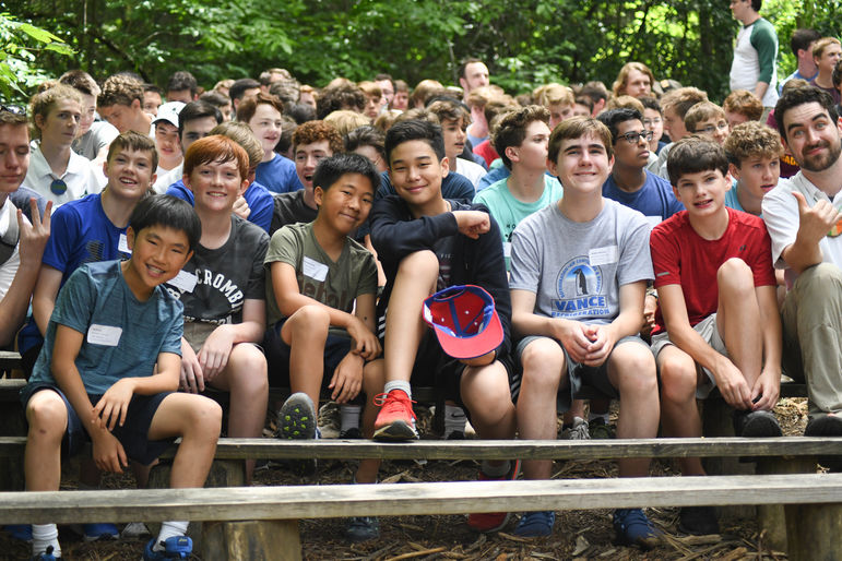Everyone gathered for the first welcome meeting as a camp community
