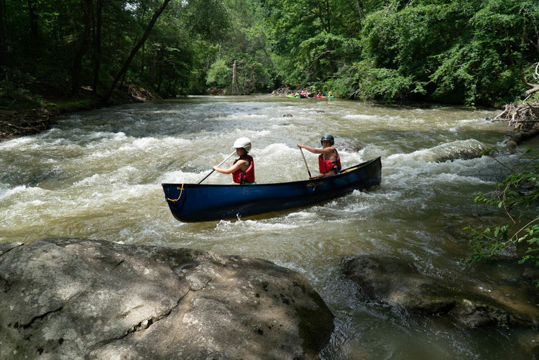 Tandem teamwork to navigate the Lower Green rapids today