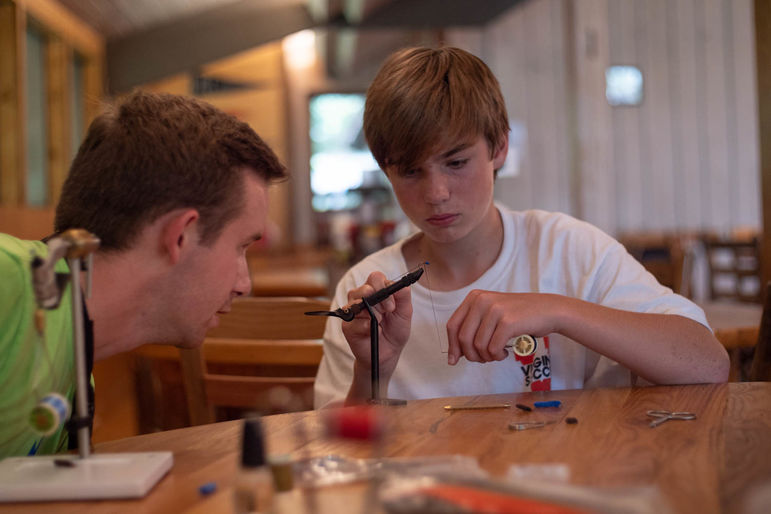 Fly tying with Josh for fishing