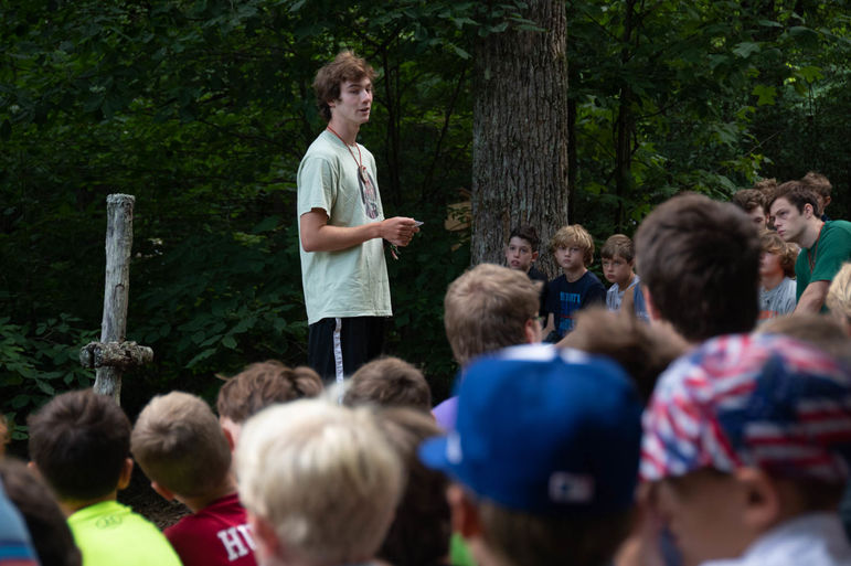 Charlie Pike, one of our paddling counselors, leading us with a thought for the day at Morning Watch