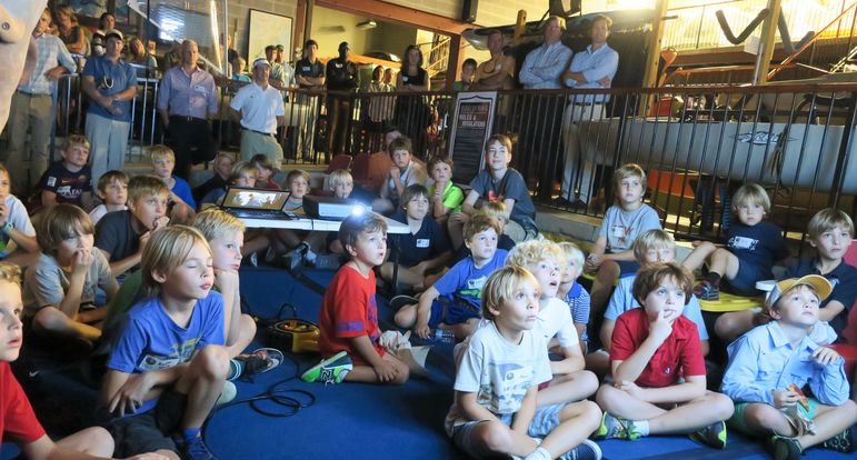 The boys and parents enjoyed watching the updated camp movie tonight.