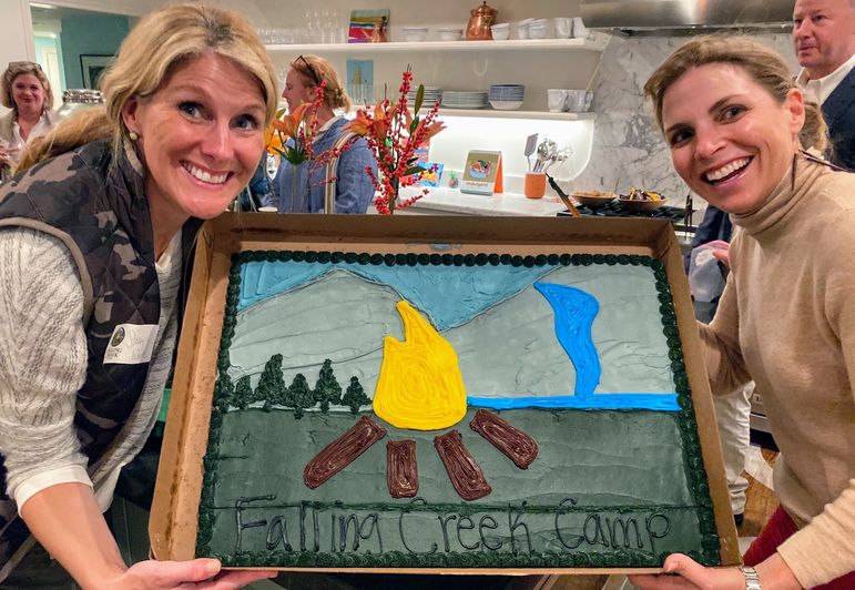 Many thanks to the Fanning family for once again offering a beautiful and delicious Falling Creek Camp logo cookie cake. Stacy White and Winifred Riser show off how great it looks. Not a surprise that the boys (and parents) made this disappear in the blink of an eye.