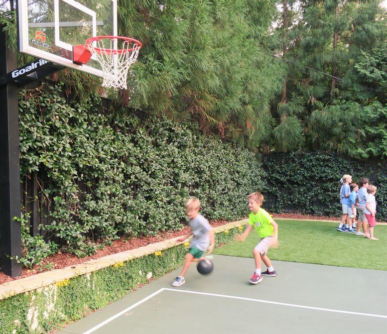 Enjoying some pick-up basketball.