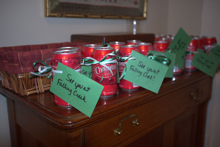 Lisa & Tucker Eskew gave the boys that attended a Falling Creek favorite as a ’party favor, a Cheerwine as they left.