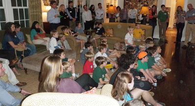 Falling Creek Camp families watching the camp movie at the McKee’s home in Nashville on 10-16-12