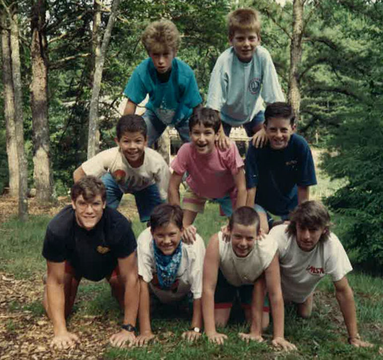 Yates (bottom left) and Rob Wall (right of Yates) at Falling Creek - Main Camp late 1980s