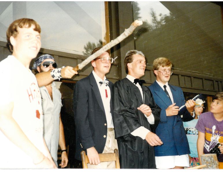Goody (left) enjoying the funny verdict being handed down by the judge in a Kangaroo Court evening program in the mid-1980’s
