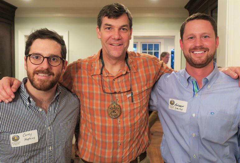 Yates was thrilled that Corey Hopkins and Andrew Smith came to the big event tonight. Corey, a native of Greenville, was on staff from 2008-2010, and works for Confluence Outdoors, a kayak and canoe manufacturer. Andrew is from south Georgia, but now works as a nurse practitioner in Greenville. Andrew has been on staff at FCC since 2009, most recently serving as a leader/instructor on the HUCK Expeditions and also on the medical team at times. Thanks guys for taking time out of your busy schedule to come.