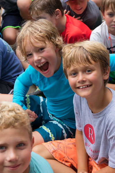 Camper group smiling at Falling Creek Camp.