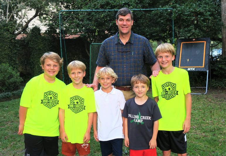 Pre-game warm-ups out in the front yard.