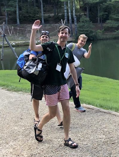 Render Braswell, Clay Willett, and Henry Foah heading to their cabin for the weekend