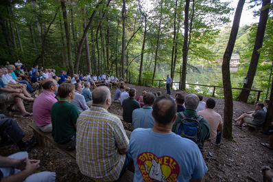 Allen Kannapell leading Church service on Sunday