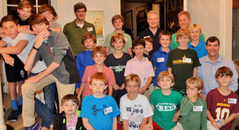 Dads who were Falling Creekers, or who went to Father/Son Weekend, joined the boys in a group photo. Hawse Spencer, the Hurst boys uncle (Sarah’s brother - standing in back left), went to FCC as well and came to reconnect tonight.