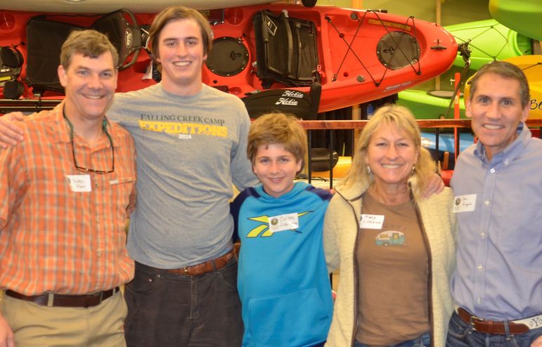 (l to r) Yates, Breaux Tubbs, Colton Lobianco, Mary Lobianco, Dr. Steve Feingold. Breaux was visiting Andrew Maddox in Columbia, SC and came down to Charleston to make his 4th FCC camp Movies appearance this season, a new record for staff visits! Breaux was an FCC camper with his brother, is a Sopomore at Sewanee, and will be returning as a member of the 2016 summer staff. Mary is a 4 year medical team member as a nurse and Steve has been coming for 6 summers now with his family and serving as the camp doctor for a week.