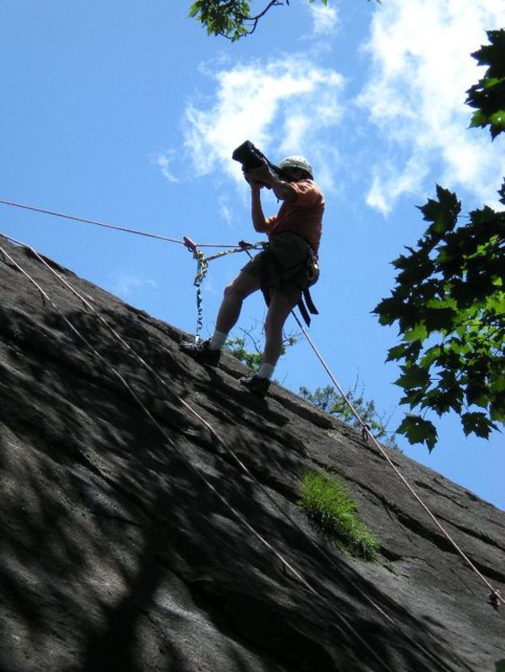 Tor Ramsey hanging out on Cedar Rock to get top quality video of the FCC Climbers