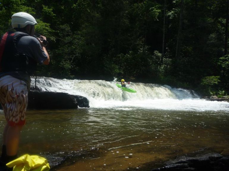 Tor Ramsey catching FCC campers on video as they launch off Second Ledge on the Chattooga River