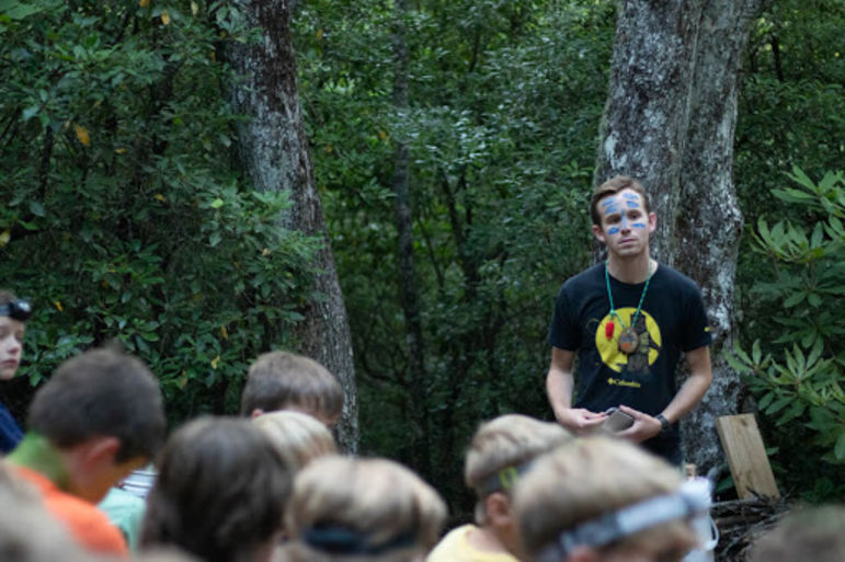 Josh Cooey, the Tuscarora tribal leader, starting off the campfire talk